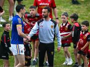 10 June 2023; Down manager Conor Laverty shakes hands with Darren Gallagher of Longford after the Tailteann Cup Preliminary Quarter Final match between Down and Longford at Pairc Esler in Newry, Down. Photo by Daire Brennan/Sportsfile
