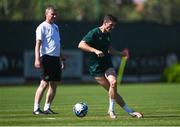 14 June 2023; Darragh Lenihan and manager Stephen Kenny during a Republic of Ireland training session at Calista Sports Centre in Antalya, Turkey. Photo by Stephen McCarthy/Sportsfile