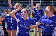 14 June 2023; Munster girls captain Candice Moran, 4, celebrates alongside teammates during the M.Donnelly GAA Football for ALL Interprovincial Finals at Croke Park in Dublin. Photo by Piaras Ó Mídheach/Sportsfile