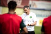 14 June 2023; Manager Jim Crawford speaks to his players during a Republic of Ireland training session at Parktherme-Arena Bad Radkersburg in Austria. Photo by Blaz Weindorfer/Sportsfile