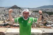 15 June 2023; Republic of Ireland supporter Adam Kelly, from Lucan, Dublin, ahead of the UEFA EURO 2024 Championship Qualifier match between Greece and Republic of Ireland, on June 16, in Athens, Greece. Photo by Stephen McCarthy/Sportsfile