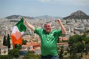 15 June 2023; Republic of Ireland supporter Martin Heneghan, from Castlegar, Galway, ahead of the UEFA EURO 2024 Championship Qualifier match between Greece and Republic of Ireland, on June 16, in Athens, Greece. Photo by Stephen McCarthy/Sportsfile