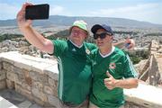 15 June 2023; Republic of Ireland supporters Dave O'Connell and Christy O'Grady ahead of the UEFA EURO 2024 Championship Qualifier match between Greece and Republic of Ireland, on June 16, in Athens, Greece. Photo by Stephen McCarthy/Sportsfile