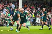 16 June 2023; Kyra Carusa and Lily Agg, left, during a Republic of Ireland women open training session at UCD Bowl in Dublin. Photo by Ramsey Cardy/Sportsfile