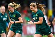 16 June 2023; Erin McLaughlin, left, and Kyra Carusa during a Republic of Ireland women open training session at UCD Bowl in Dublin. Photo by Ramsey Cardy/Sportsfile