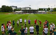 16 June 2023; Manager Vera Pauw speaks to her players during a Republic of Ireland women open training session at UCD Bowl in Dublin. Photo by Ramsey Cardy/Sportsfile