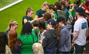 16 June 2023; Chloe Mustaki and team-mates with supporters during a Republic of Ireland women open training session at UCD Bowl in Dublin. Photo by Ramsey Cardy/Sportsfile