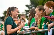 16 June 2023; Abbie Larkin with supporters during a Republic of Ireland women open training session at UCD Bowl in Dublin. Photo by Ramsey Cardy/Sportsfile