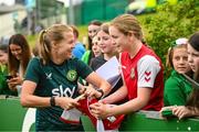 16 June 2023; Ruesha Littlejohn with supporters during a Republic of Ireland women open training session at UCD Bowl in Dublin. Photo by Ramsey Cardy/Sportsfile