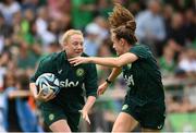 16 June 2023; Amber Barrett, left, and Heather Payne during a Republic of Ireland women open training session at UCD Bowl in Dublin. Photo by Ramsey Cardy/Sportsfile