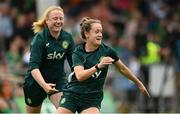 16 June 2023; Heather Payne, right, and Amber Barrett during a Republic of Ireland women open training session at UCD Bowl in Dublin. Photo by Ramsey Cardy/Sportsfile