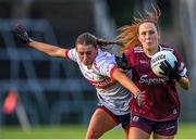 17 June 2023; Olivia Divilly of Galway in action against Anna Ryan of Cork during the TG4 All-Ireland Ladies Senior Football Championship Round 1 match between Galway and Cork at Pearse Stadium in Galway. Photo by Piaras Ó Mídheach/Sportsfile