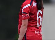 18 June 2023; Jess Moyes of Dragons wearing a black arm band as a mark of respect for Grace O'Malley-Kumar who lost her life in the recent Nottingham knife attack, during the Evoke Super Series 2023 match between Typhoons and Dragons at YMCA Sports Ground on Claremont Road, Dublin. Photo by Piaras Ó Mídheach/Sportsfile