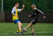 18 June 2023; Action from Castle Villa FC, Kerry, against Cahir Park FC, Tipperary, during the Football For All National Blitz on the Sport Ireland Campus in Dublin. Photo by Seb Daly/Sportsfile