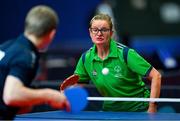 20 June 2023; Team Ireland's Fiona Brady, a member of Navan Arch Special Olympics Club, from Navan, Meath, during the Mixed Doubles Table Tennis Qualifiers on day four of the World Special Olympic Games 2023 at the Messe Berlin in Berlin, Germany. Photo by Ray McManus/Sportsfile