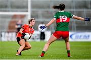 25 June 2023; Eve Lavery of Armagh in action against Clodagh McManamon of Mayo during the TG4 Ladies Football All-Ireland Championship match between Armagh and Mayo at BOX-IT Athletic Grounds in Armagh. Photo by Sam Barnes/Sportsfile