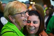 26 June 2023; Team Ireland's Vikki McGill, right, a member of North West Special Olympics Club, Letterkenny, Donegal, is greeted by Margaret Saunders at Dublin Airport on the team's return from the World Special Olympic Games in Berlin, Germany. Photo by Ray McManus/Sportsfile