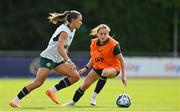 26 June 2023; Katie McCabe, left, and Heather Payne during a Republic of Ireland training session at UCD Bowl in Dublin. Photo by Brendan Moran/Sportsfile