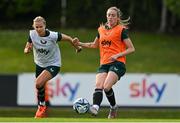 26 June 2023; Megan Connolly, right, and Ruesha Littlejohn during a Republic of Ireland training session at UCD Bowl in Dublin. Photo by Brendan Moran/Sportsfile