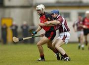 26 June 2004; Gabriel Clarke, Down, in action against Damien Hayes, Galway. Guinness Senior Hurling Championship Qualifier, Round 1, Down v Galway, McKenna Park, Ballycran, Co. Down. Picture credit; Brendan Moran / SPORTSFILE