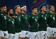 27 June 2023; Ireland players stand for the playing of the national anthem before the Men's Rugby Sevens final match between Ireland and Great Britain at the Henryk Reyman Stadium during the European Games 2023 in Krakow, Poland. Photo by David Fitzgerald/Sportsfile