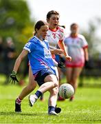 1 July 2023; Ava Mullins of Naomh Mhuire scores her side's first goal during the LGFA Division 1 match between Inch Rovers, Cork, and Naomh Mhuire, Galway, at the John West Féile Peile na nÓg National Gaelic football and ladies’ football Finals at the Connacht GAA Centre of Excellence in Bekan, Mayo. Eighty-four club sides took part in the national finals across 10 venues in Connacht. Sponsored for the eighth time by John West, it is one of the biggest underage sporting events on the continent. Photo by Ben McShane/Sportsfile