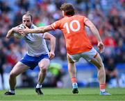 1 July 2023; Conor Boyle of Monaghan in action against Jason Duffy of Armagh during the GAA Football All-Ireland Senior Championship quarter-final match between Armagh and Monaghan at Croke Park in Dublin. Photo by Piaras Ó Mídheach/Sportsfile