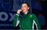 2 July 2023; Amy Wall of Ireland celebrates with her gold medal after her bout against Mariell Straume of Norway in the Women's Full Contact 60kg Final at the Myslenice Arena during the European Games 2023 in Krakow, Poland.