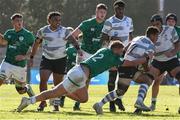 4 July 2023; Danny Sheahan of Ireland, left, in action against Philip Baselala of Fiji, right, during the U20 Rugby World Cup match between Fiji and Ireland at Danie Craven Stadium in Stellenbosch, South Africa. Photo by Nic Bothma/Sportsfile