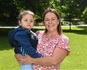 5 July 2023; Grayson Adams, age 3, from Beaumont in Dublin, who receives in-home nursing care from Jack and Jill, pictured with his mum Dawn Adams at Stephen's Green in Dublin for the launch of Up the Hill for Jack and Jill 2023, kindly supported by Abbott. The ninth annual fundraising event, in aid of the Jack and Jill Children’s Foundation, urges people to take to the hills throughout the summer in support of local Jack and Jill families. Every €18 registration fee will help fund one hour of in-home nursing care and end-of-life support for over 400 children with highly complex, life-limiting medical conditions countrywide. Organisers are urging people to team up with family, friends, neighbours and colleagues, and go Up the Hill for Jack and Jill this summer! To register your Up the Hill fundraising event, visit www.jackandjill.ie Photo by Piaras Ó Mídheach/Sportsfile