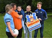 5 July 2023; Grayson Adams, age 3, from Beaumont in Dublin, who receives in-home nursing care from Jack and Jill, pictured with, from left, GPA member and LGFA footballer Sinéad Wylde of Dublin, Connacht Rugby captain and Jack and Jill Children’s Foundation Ambassador Jack Carty, GPA member and LGFA footballer Vikki Wall of Meath and GPA member and Laois hurler Ross King at Stephen's Green in Dublin for the launch of Up the Hill for Jack and Jill 2023, kindly supported by Abbott. The ninth annual fundraising event, in aid of the Jack and Jill Children’s Foundation, urges people to take to the hills throughout the summer in support of local Jack and Jill families. Every €18 registration fee will help fund one hour of in-home nursing care and end-of-life support for over 400 children with highly complex, life-limiting medical conditions countrywide. Organisers are urging people to team up with family, friends, neighbours and colleagues, and go Up the Hill for Jack and Jill this summer! To register your Up the Hill fundraising event, visit www.jackandjill.ie Photo by Piaras Ó Mídheach/Sportsfile