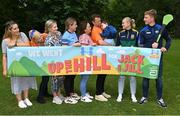 5 July 2023; Grayson Adams, age 3, from Beaumont in Dublin, who receives in-home nursing care from Jack and Jill, pictured with, from left, Rachelle Waters of Abbott Ireland, Jack and Jill CEO Carmel Doyle, Kate Peters of Abbott Ireland, GPA member and LGFA footballer Sinéad Wylde of Dublin, Grayson's mum Dawn Adams, Connacht Rugby captain and Jack and Jill Children’s Foundation Ambassador Jack Carty, GPA member and LGFA footballer Vikki Wall of Meath and GPA member and Laois hurler Ross King at Stephen's Green in Dublin for the launch of Up the Hill for Jack and Jill 2023, kindly supported by Abbott. The ninth annual fundraising event, in aid of the Jack and Jill Children’s Foundation, urges people to take to the hills throughout the summer in support of local Jack and Jill families. Every €18 registration fee will help fund one hour of in-home nursing care and end-of-life support for over 400 children with highly complex, life-limiting medical conditions countrywide. Organisers are urging people to team up with family, friends, neighbours and colleagues, and go Up the Hill for Jack and Jill this summer! To register your Up the Hill fundraising event, visit www.jackandjill.ie Photo by Piaras Ó Mídheach/Sportsfile