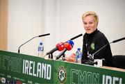 5 July 2023; Manager Vera Pauw during a Republic of Ireland women press conference at Tallaght Stadium in Dublin. Photo by Stephen McCarthy/Sportsfile