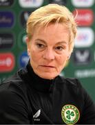 5 July 2023; Manager Vera Pauw during a Republic of Ireland women press conference at Tallaght Stadium in Dublin. Photo by Stephen McCarthy/Sportsfile