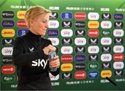 5 July 2023; Manager Vera Pauw during a Republic of Ireland women press conference at Tallaght Stadium in Dublin. Photo by Stephen McCarthy/Sportsfile