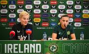 5 July 2023; Manager Vera Pauw and Katie McCabe during a Republic of Ireland women press conference at Tallaght Stadium in Dublin. Photo by Stephen McCarthy/Sportsfile