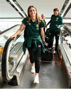 7 July 2023; Chloe Mustaki at Dublin Airport ahead of the Republic of Ireland's flight to Australia for the FIFA Women's World Cup 2023. Photo by Stephen McCarthy/Sportsfile
