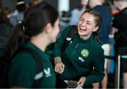 7 July 2023; Sinead Farrelly at Dublin Airport ahead of the Republic of Ireland's flight to Australia for the FIFA Women's World Cup 2023. Photo by Stephen McCarthy/Sportsfile