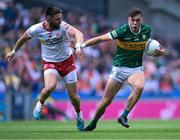 1 July 2023; David Clifford of Kerry in action against Pádraig Hampsey of Tyrone during the GAA Football All-Ireland Senior Championship quarter-final match between Kerry and Tyrone at Croke Park in Dublin. Photo by Piaras Ó Mídheach/Sportsfile