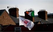 7 July 2023; A St Patrick's Athletic flag and the tricolour flying in the ground before the SSE Airtricity Men's Premier Division match between St Patrick's Athletic and Cork City at Richmond Park in Dublin. Photo by Piaras Ó Mídheach/Sportsfile
