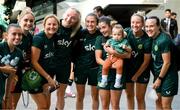 10 July 2023; Republic of Ireland players, from left, Abbie Larkin, Izzy Atkinson, Kyra Carusa, Louise Quinn, Sinead Farrelly, Marissa Sheva, Sophie Whitehouse and Ciara Grant with 15-month-old Elsie Lyons, from Brisbane, whose father David hails from Tralee, Kerry, at Brisbane, Australia, ahead of the start of the FIFA Women's World Cup 2023. Photo by Stephen McCarthy/Sportsfile