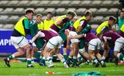 14 July 2023; Ireland players warm up before the U20 Rugby World Cup Final between Ireland and France at Athlone Sports Stadium in Cape Town, South Africa. Photo by Shaun Roy/Sportsfile