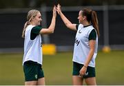 15 July 2023; Izzy Atkinson, left, and Abbie Larkin during a Republic of Ireland training session at Meakin Park in Brisbane, Australia, ahead of the start of the FIFA Women's World Cup 2023. Photo by Stephen McCarthy/Sportsfile