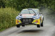 16 July 2023; Josh Moffett and Keith Moriarty in their Hyundai i20 R5 on SS 1 during the Sligo Stages Rally Round Five of the Triton Showers National Rally Championship in Sligo. Photo by Philip Fitzpatrick/Sportsfile