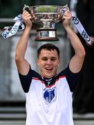 16 July 2023; New York captain Danny Corcoran lifts the cup after the GAA Football All-Ireland Junior Championship Final match between New York and Kilkenny at Croke Park in Dublin. Photo by Brendan Moran/Sportsfile