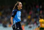 16 July 2023; Hannah Tyrrell of Dublin celebrates her side's second goal, scored by Kate Sullivan, during the TG4 LGFA All-Ireland Senior Championship Quarter-Final match between Donegal and Dublin at MacCumhaill Park in Ballybofey, Donegal. Photo by Ramsey Cardy/Sportsfile