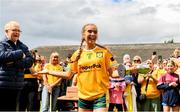 16 July 2023; Antrim captain Nicole Munce with the cup after winning the LGFA All-Ireland U16 C Championship Final match between Clare and Antrim at Clane in Kildare. Photo by Sam Barnes/Sportsfile