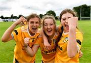 16 July 2023; Antrim players celebrate after their side's vitory in the LGFA All-Ireland U16 C Championship Final match between Clare and Antrim at Clane in Kildare. Photo by Sam Barnes/Sportsfile