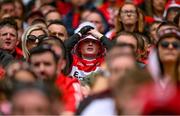 16 July 2023; A Derry supporter watching the closing moments of the GAA Football All-Ireland Senior Championship Semi-Final match between Derry and Kerry at Croke Park in Dublin. Photo by Brendan Moran/Sportsfile