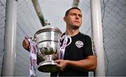 20 July 2023; Shane Heffernan of St Patrick's CYFC stands for a portrait during the Sports Direct Men's FAI Cup media conference with St Patrick's CYFC at Irishtown Stadium in Ringsend, Dublin. Photo by Sam Barnes/Sportsfile